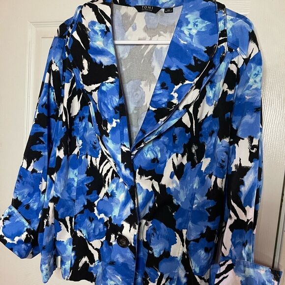 Toni Morgan multi water color half sleeve blazer double collar size 3X - Picture 6 of 11